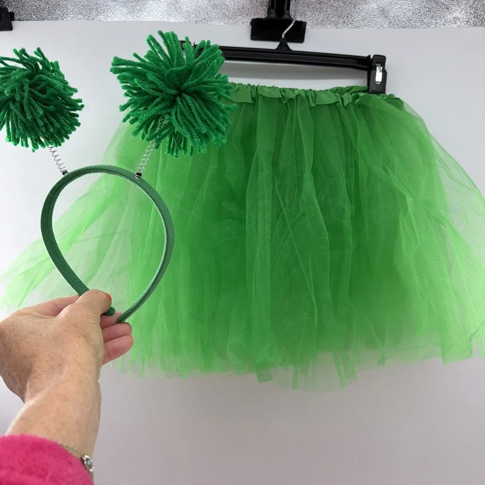 Green Tulle Polyester Women's/Girls Ballet Dance Tutu Skirt for Costume Headband
